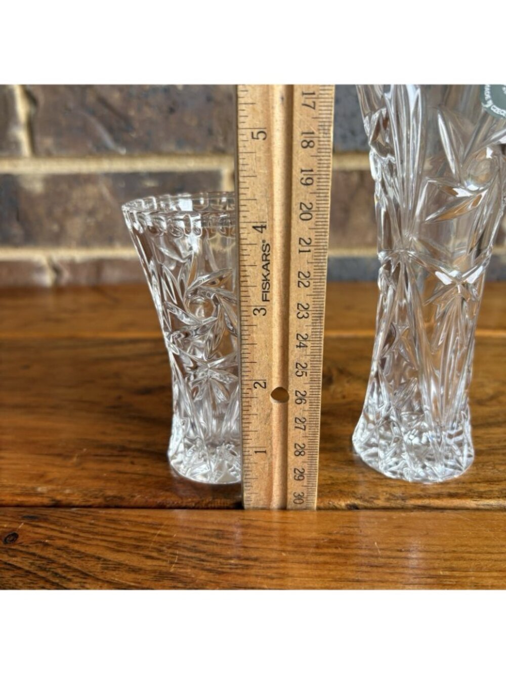 Set of Two Lenox Starburst/Pinwheel Czech Crystal Bud Vases Pinched Rim - Picture 5 of 5